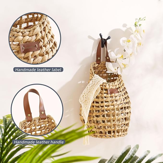 Woven Front Door Basket Water Hyacinth Wall Hanging Basket Decorative Boho - Image 4