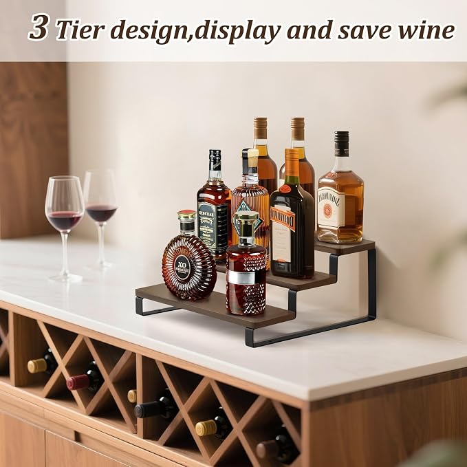 Mkono Small Liquor Bottle Display Shelf 3 Tier Coffee Bar Accessories Rustic - Image 3
