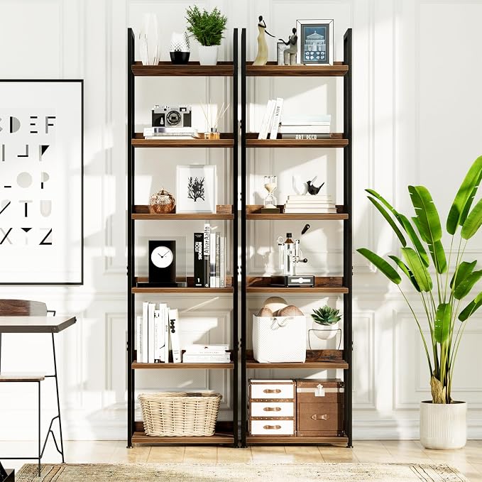 NUMENN Narrow Bookshelf, 6 Tier Freestanding Shelving Unit, Vintage | Metal - Image 4
