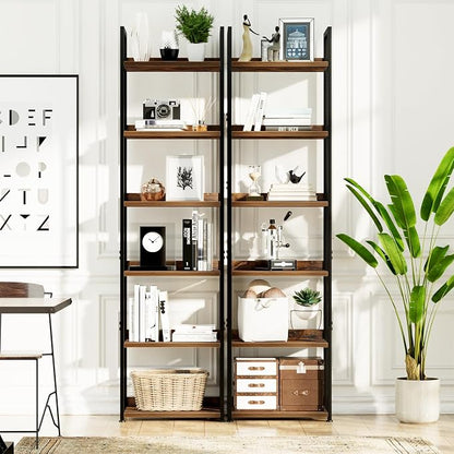 NUMENN Narrow Bookshelf, 6 Tier Freestanding Shelving Unit, Vintage | Metal - Image 4