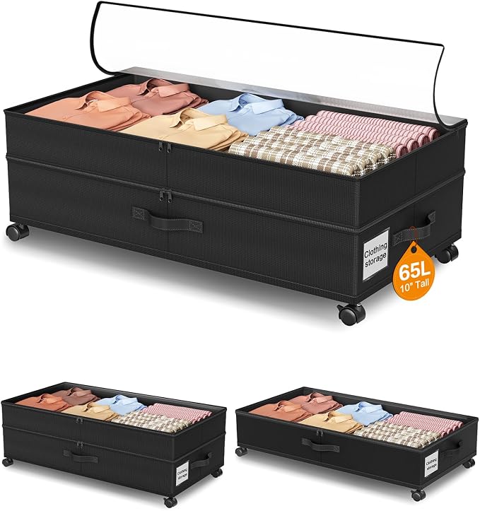 Under Bed Storage with Wheels, 7.5-10.6 inchTall Adjustable Storage by LeArex