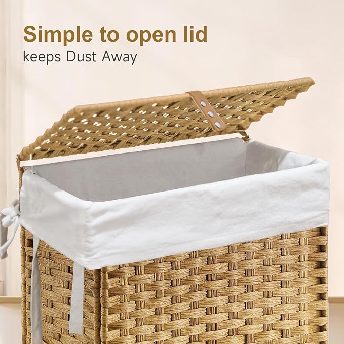 88L Slim Laundry Hamper with Wheels, 23.3 Gallon Rolling Laundry Basket with Lid - Image 5