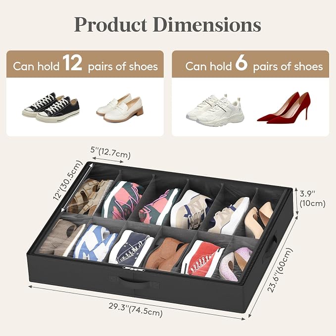 Lifewit 2-Pack Under Bed Shoe Storage Box, 4.3 Inch Slim Low Profile Fabric - Image 3