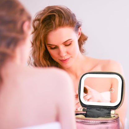 Small Makeup Bag with Led Mirror, Mini Travel Make up Bag 3 Light Modes - Image 6