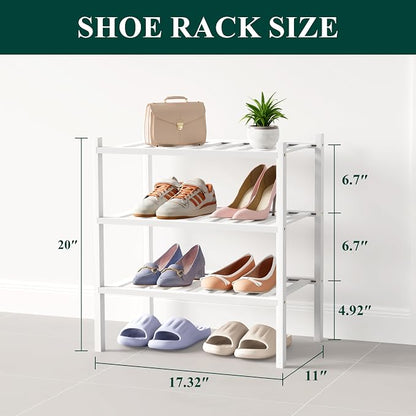 Smiry Bamboo Shoe Rack for Closet, 3 Tier Small Wooden Stackable Shoe Organizer - Image 2