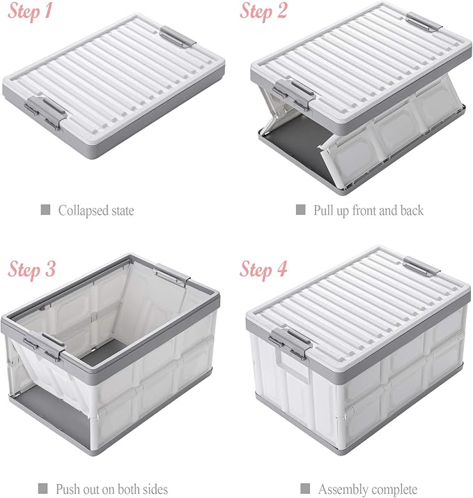 Collapsible Storage Bins with Lids 30L, Folding Plastic Stackable Utility - Image 3