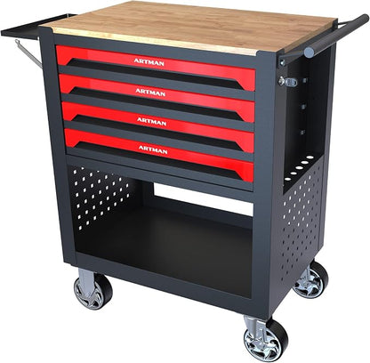 36" Tool Box with Wheels 4 Drawers Rolling Tool Cart, Wooden Top Workbench - Image 6