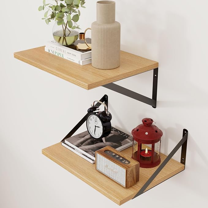 Axeman Deep Floating Shelves, 12 Inch Deep Rustic Oak Floating Wall Shelves Set by Axeman