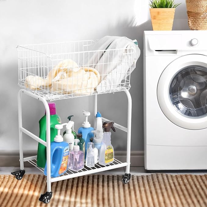 31" tall hennze one layer rolling wire laundry basket, easy moved wire laundry - Image 5