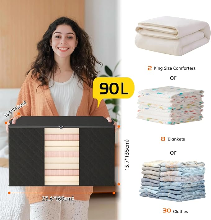 6 Pack Clothes Storage Bags - 90L Blanket Organizers and Storage - Image 2