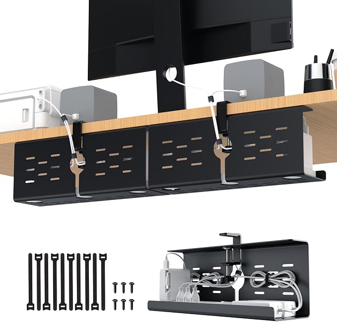KEEGH 16" Under Desk Cable Management Tray, No Drill Clamp Mount, Desk Cord by KEEGH
