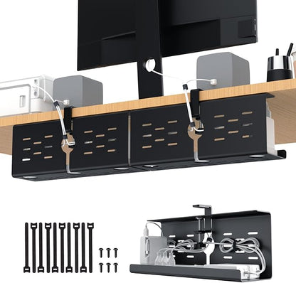 KEEGH 16" Under Desk Cable Management Tray, No Drill Clamp Mount, Desk Cord by KEEGH