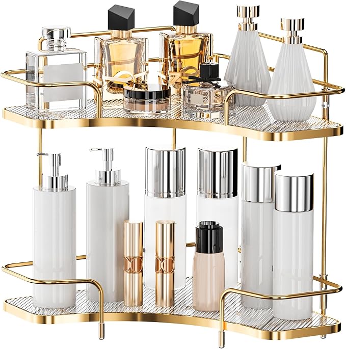 Seoneiro 2 Tier Corner Bathroom Counter Organizer, Cosmetic Skincare Organizer by Seoneiro