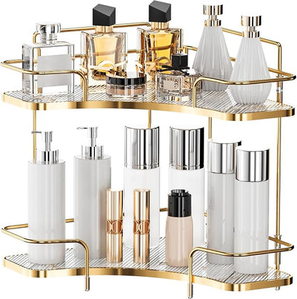 Seoneiro 2 Tier Corner Bathroom Counter Organizer, Cosmetic Skincare Organizer by Seoneiro