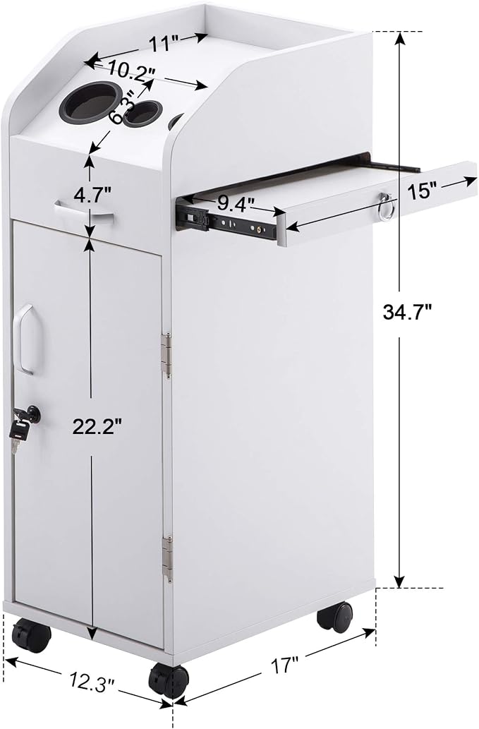 BarberPub Beauty Salon Trolley Storage Cart Hair Dryer Holder Stylist Equipment - Image 7