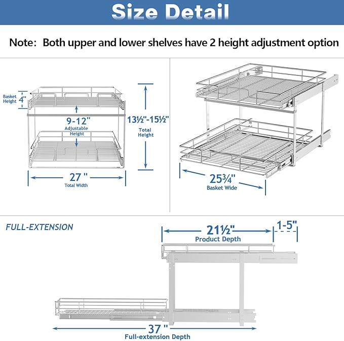 LOVMOR 2 Tier Individual Pull Out Cabinet Organizer 27" W x 21½" D, Slide Out - Image 3
