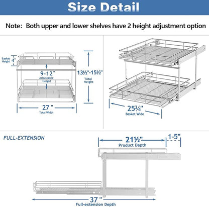 LOVMOR 2 Tier Individual Pull Out Cabinet Organizer 27" W x 21½" D, Slide Out - Image 3