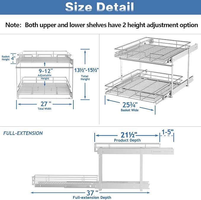 2 Tier Individual Pull Out Cabinet Organizer 27" W x 21½" D, Heavy Duty Cabinet - Image 3