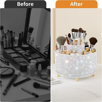 fanado Bling Diamond Makeup Brush Holder, 360° Rotating Makeup Organizer - Image 6