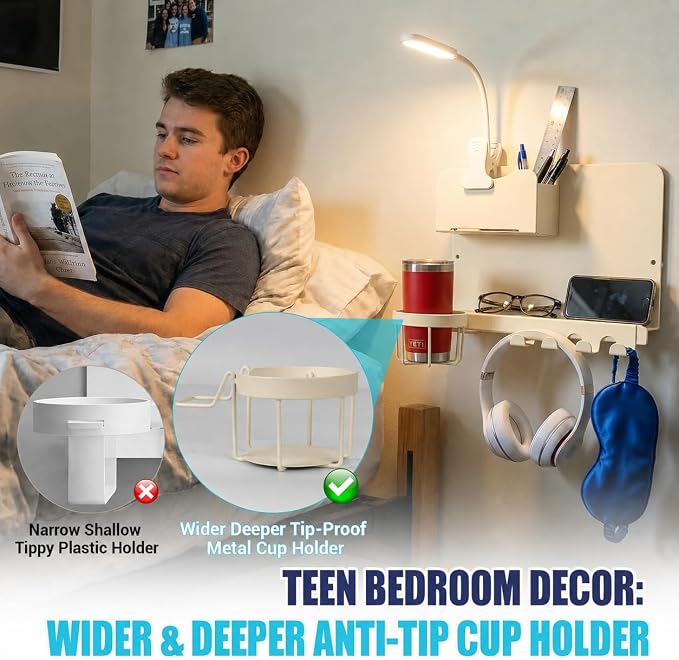 Floating Bedside Wall Shelf, Metal Bedside Wall Organizer - Image 4