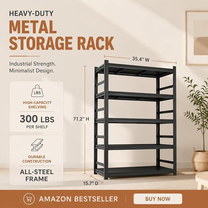 Metal Bookshelf Adjustable Industrial Bookcase Heavy Duty Shelving Unit | - Image 2