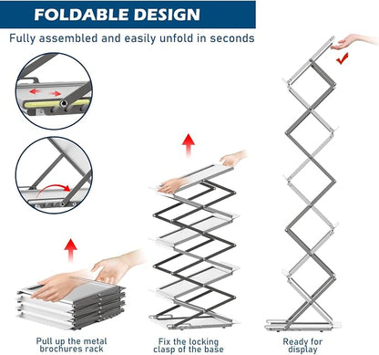 6 Pockets Foldable Aluminum Magazine Rack - Image 3
