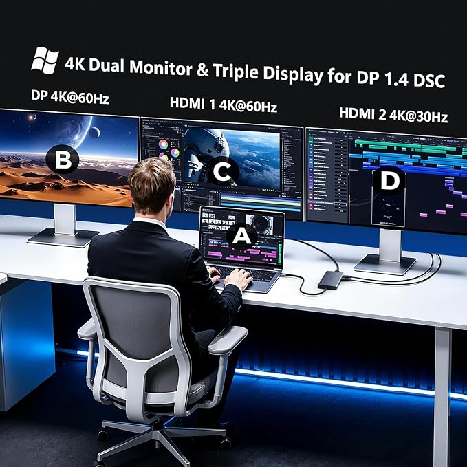 USB C Docking Station Dual Monitor Laptop Docking Station, 15 in 1 Docking - Image 5