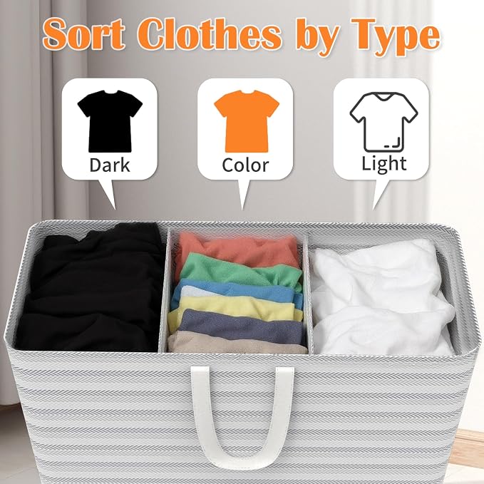 XXXXXL 53gal Large Laundry Basket, Laundry Hamper 3 Section - Image 4