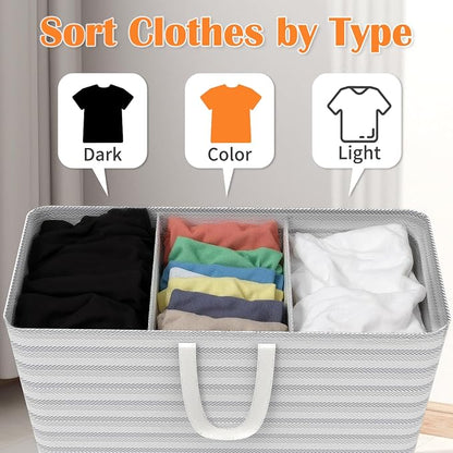 XXXXXL 53gal Large Laundry Basket, Laundry Hamper 3 Section - Image 4