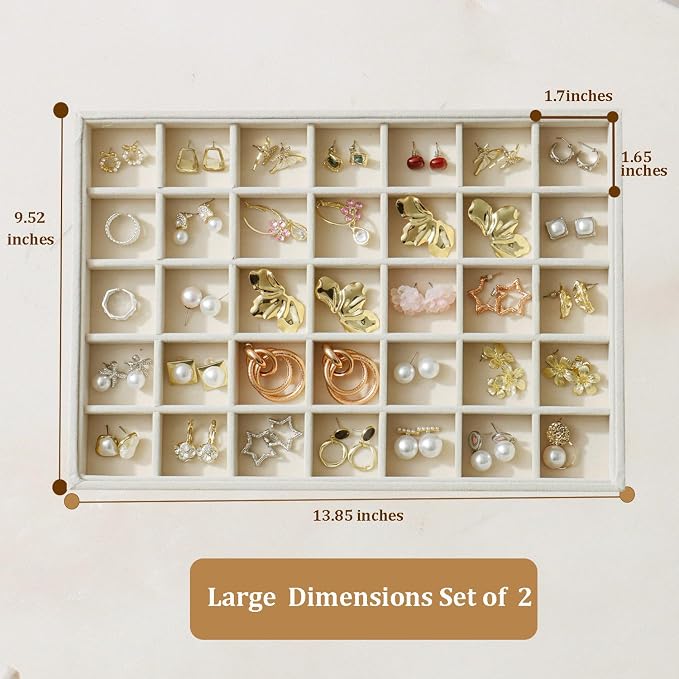 Large Velvet Jewelry Tray 2 Pack Stackable Jewelry Display Drawer Inserts Trays - Image 4