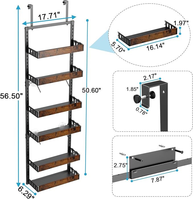 bukfen Over the Door Pantry Organizer, 6-Tier Adjustable Wooden Basket Kitchen - Image 4