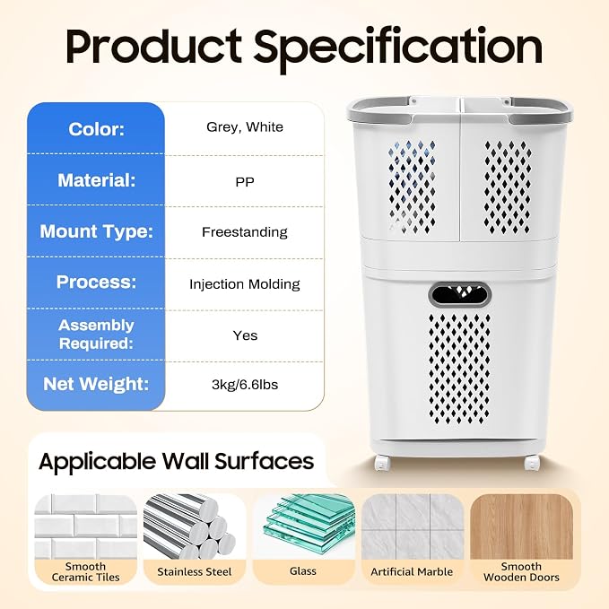 2-Tier Laundry Basket Sorter & Movable Laundry Hamper, Storage Organizer - Image 9
