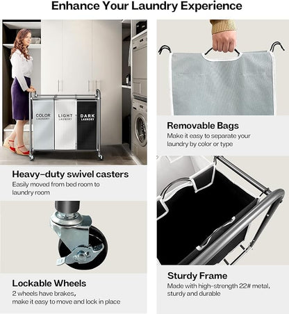 ROMOON Laundry Sorter 4 Section and 3 section, Separated Laundry Hamper Cart - Image 8