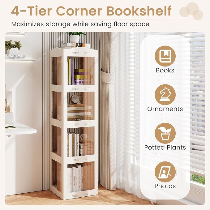 Giantex Foldable Rotating Bookshelf, 4-Tier Spinning Bookcase w/Swivel Base - Image 6