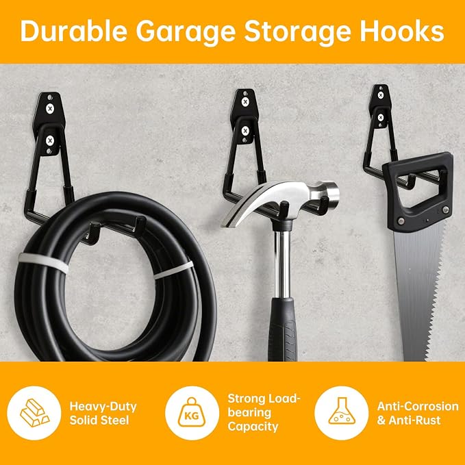 WIN&YING 6 Pack Steel Garage Storage Hooks, Heavy Duty Wall Mounted Storage - Image 5