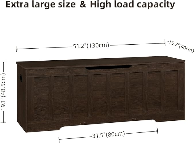 VANKILEY 51.2" Storage Chest Extra Large, Wooden Storage Bench, Espresso | Chest - Image 3