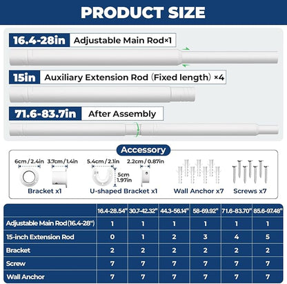 Mavivegue Closet Rod, 17 to 84 Inch Adjustable Closet Rods - Image 2