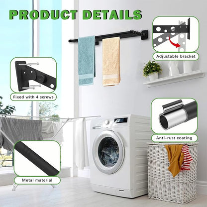 Wall Mounted Drying Rack, 43 Inches Wall Laundry Drying Rack Collapsible Indoor - Image 5