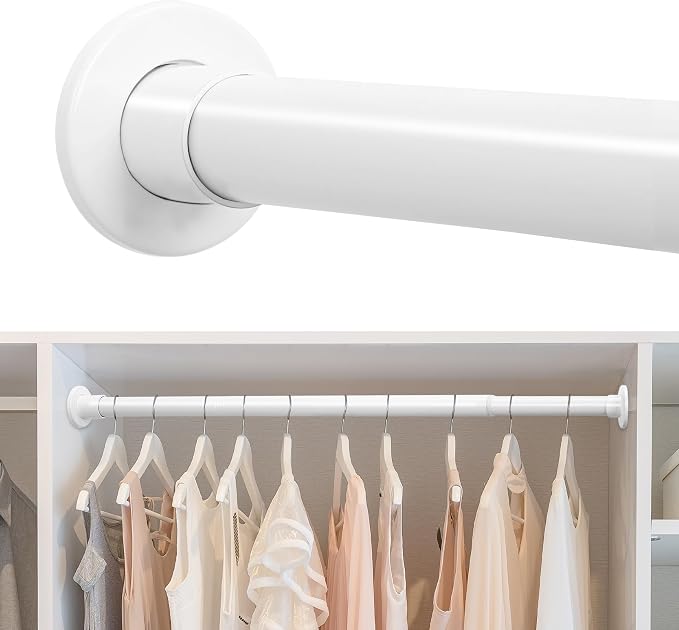 Closet Rods for Hanging Clothes, 18” to 48” Adjustable Closet Rod, Heavy Duty by CLOPOMIC
