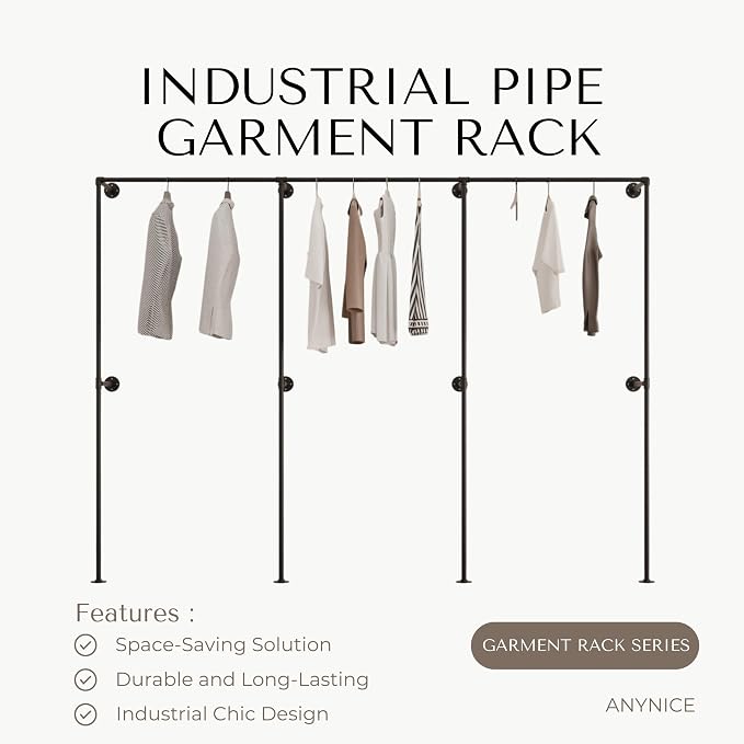 Industrial Pipe Clothing Rack, Heavy Duty Wall Mounted Clothes Rack, Retail - Image 2