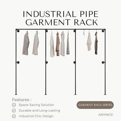 Industrial Pipe Clothing Rack, Heavy Duty Wall Mounted Clothes Rack, Retail - Image 2