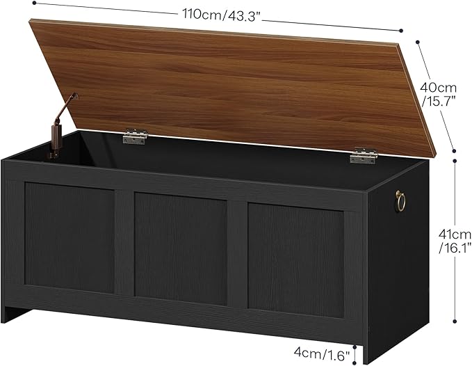 HOOBRO Storage Bench, 43.3" Retro Wooden Storage Chest, Wooden Storage Trunk - Image 3