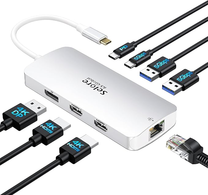 USB C Docking Station Dual Monitor, Selore Docking Station 3 Monitors Triple 4K by SeloreS-Global