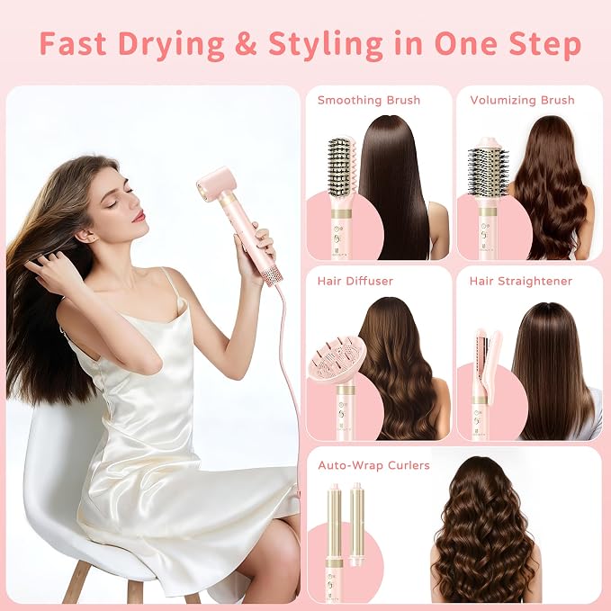 Hair Dryer Brush 8-in-1 Dual Voltage Hot Air Styler – Fast-Drying 110, 000 RPM - Image 2