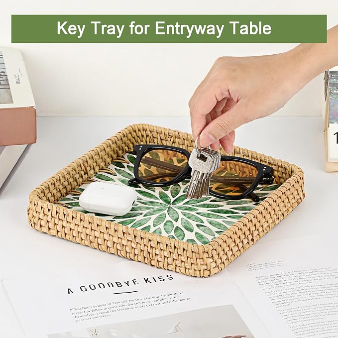 Woven Key Basket for Entryway Table Wicker Basket Tray Key Holder Decorative - Image 2