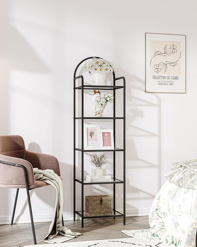 Hzuaneri Bookcase Bookshelf, Tempered Glass Bookshelves | Slim Shelving Unit - Image 8