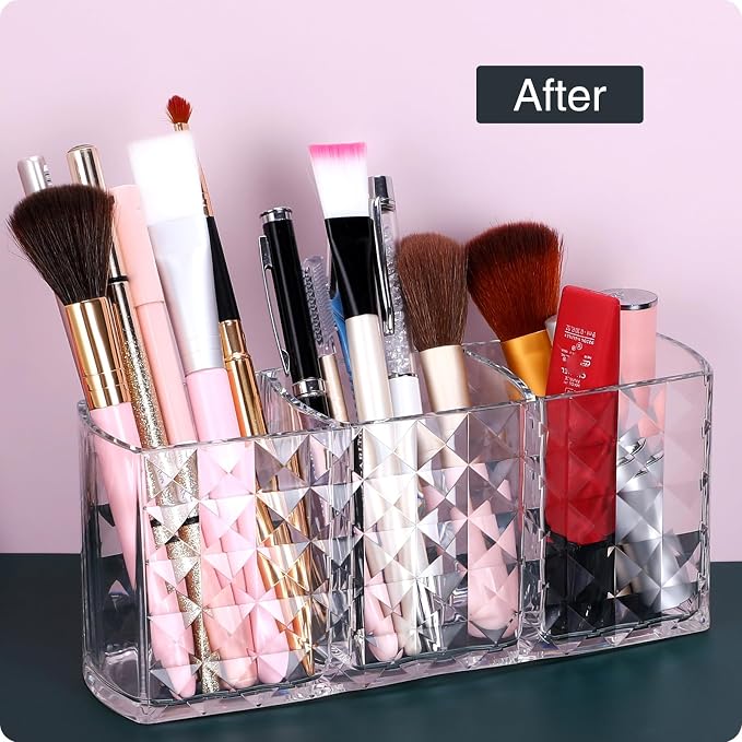 MOSIKER Makeup Brush Holder for Vanity, Acrylic Clear Small Compact Nail Hair - Image 5