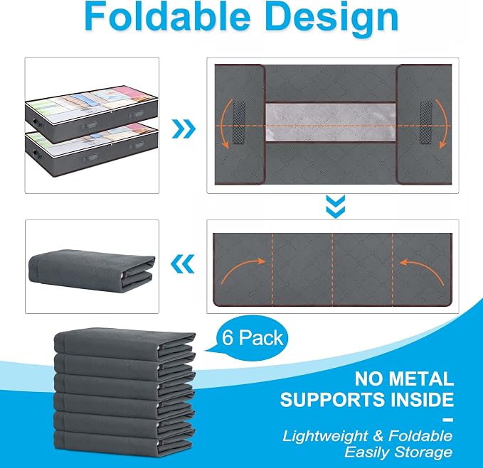 90L Under Bed Storage Containers, 6 Pack Underbed Closet Storage Organizer - Image 5