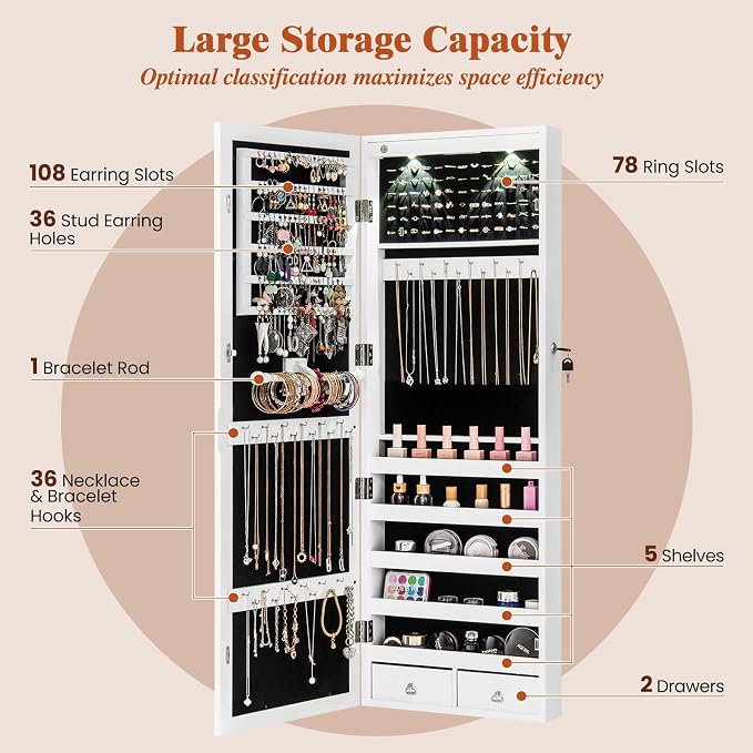Giantex Jewelry Armoire Wall Door Mounted, Lockable Jewelry Cabinet - Image 4