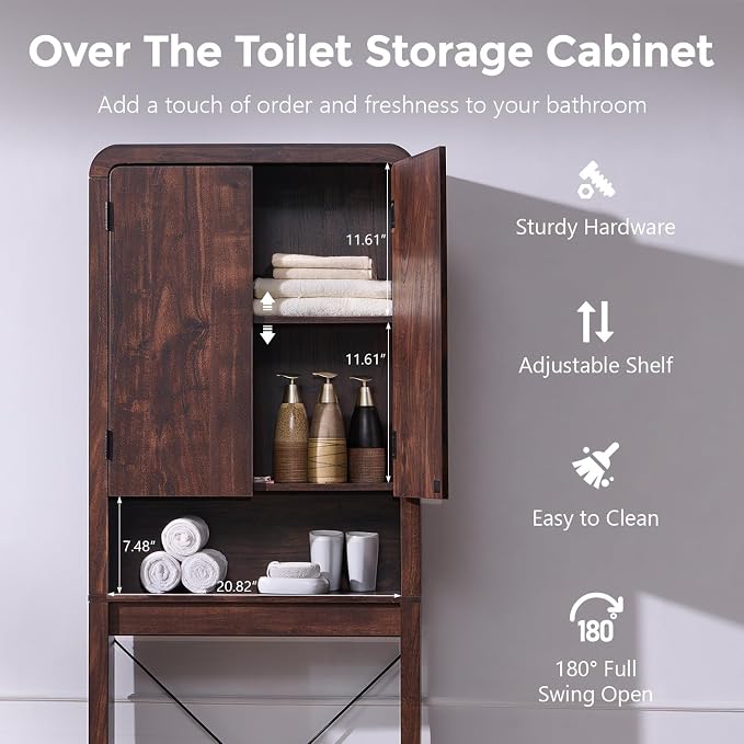 Over the Toilet Storage Cabinet, 69.69" Curved Bathroom Storage Organizer - Image 4